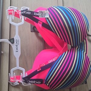 Bebe Striped and Neon Pink Bra Set